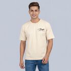 Men's Ecru Melange Round Neck Casual T-Shirt, Ecru Melange, small