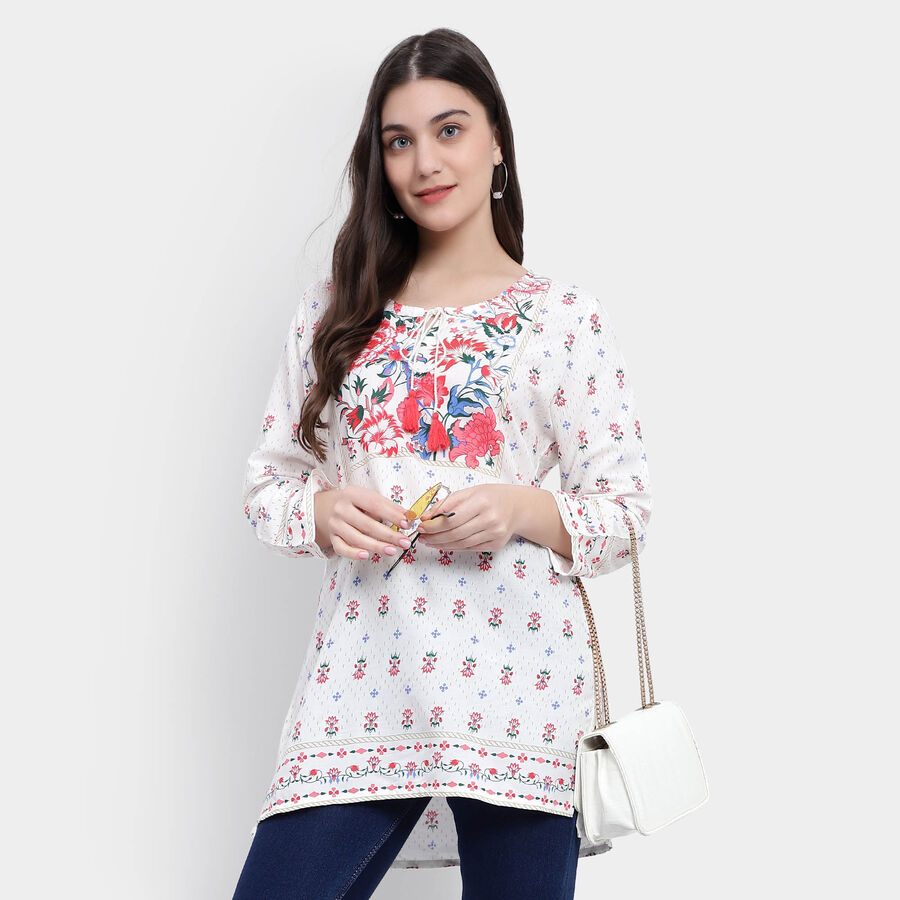 3/4th Sleeves Straight Kurti, White, large image number null