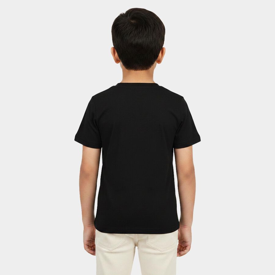 Boys Black Round Neck Casual Boys T-Shirt, काला, large