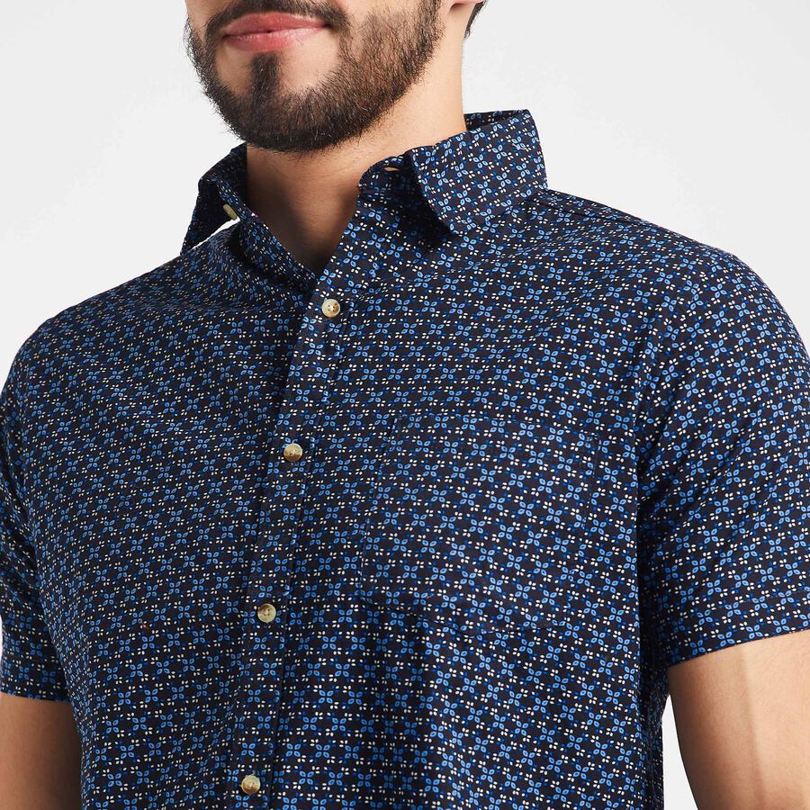 Cotton Printed Casual Shirt, Navy Blue, large image number null