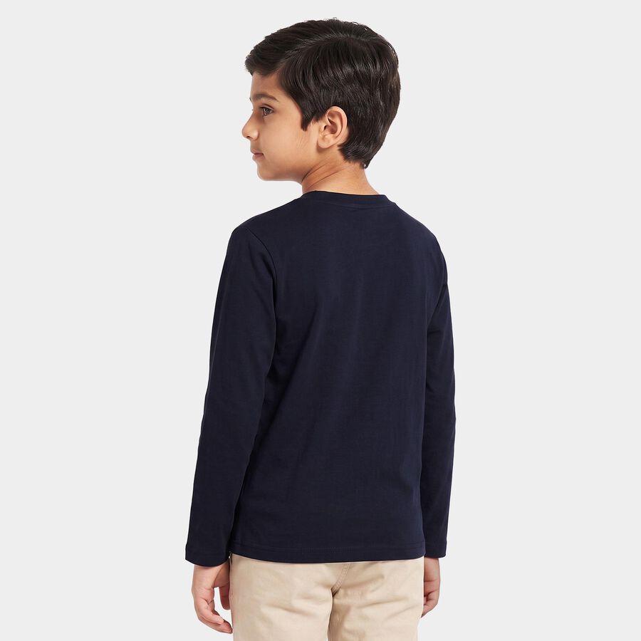 Boys Navy Blue Crew Neck Regular Boys T-Shirt, Navy Blue, large