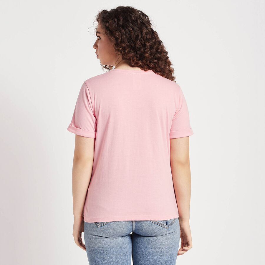 Round Neck T-Shirt, गुलाबी, large image number null