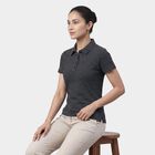 Women's Black Polo Collar Preppy Polo T-Shirt, Black, small