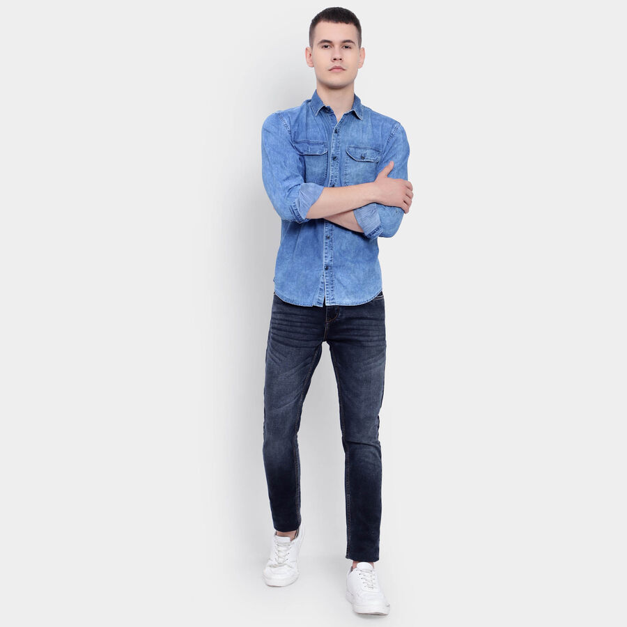 100% Cotton Solid Casual Shirt, Mid Blue, large image number null