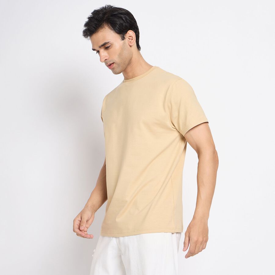 Men's Round Neck Half Sleeves T-Shirt, Beige, large image number null