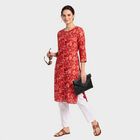 Women's Maroon Round Neck Floral Printed Kurta, Maroon, small