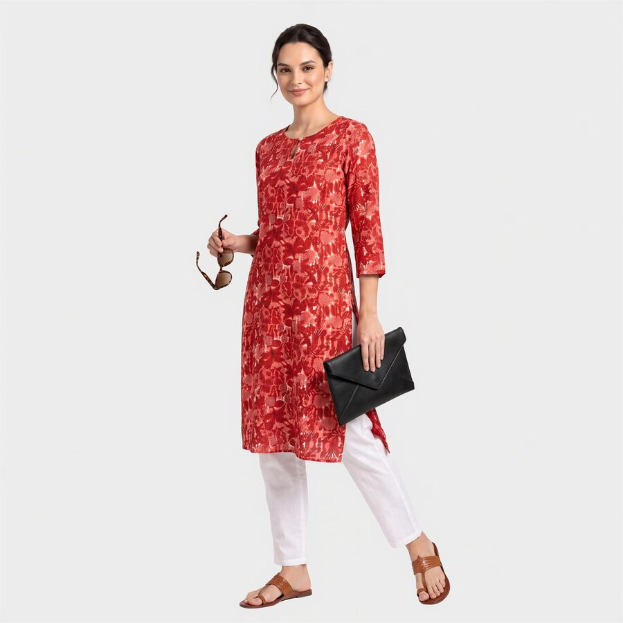 Women's Maroon Round Neck Floral Printed Kurta, Maroon, large
