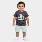 Infants' Charcoal 100% Cotton Round Neck Graphic Baba Suit, Charcoal, small