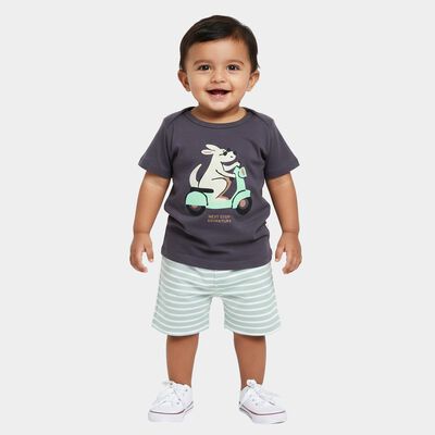 Infants' Charcoal 100% Cotton Round Neck Graphic Baba Suit