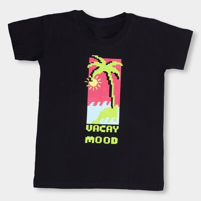 Kids' Deep Midnight Navy Blue Cotton Round Neck Casual T-Shirt