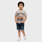 Boys Light Grey Cotton Round Neck Graphic Printed T-Shirt, Light Grey, small