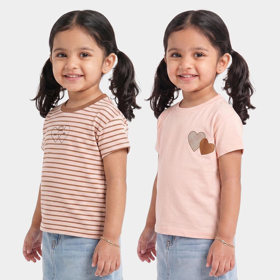 Girls Pink Cotton Round Neck Regular T-Shirt, गुलाबी, large