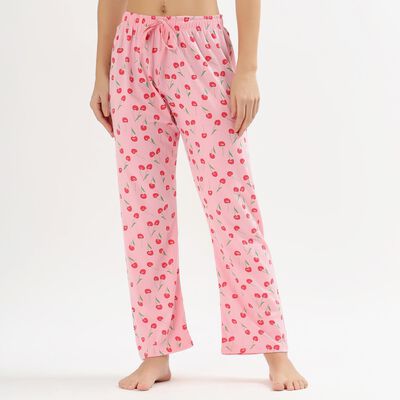 Women's Soft Pink Cherry Printed Cotton Blend Pyjama