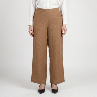 Women's Beige Regular Fit Solid Trousers