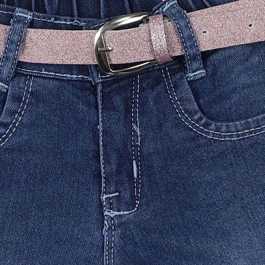 Girls' Blue Straight Fit Embroidered Jeans, Mid Blue, large