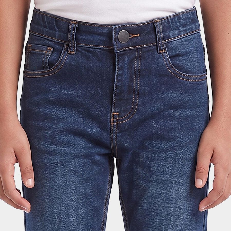 Boys Blue Straight Fit Washed Jeans, Mid Blue, large