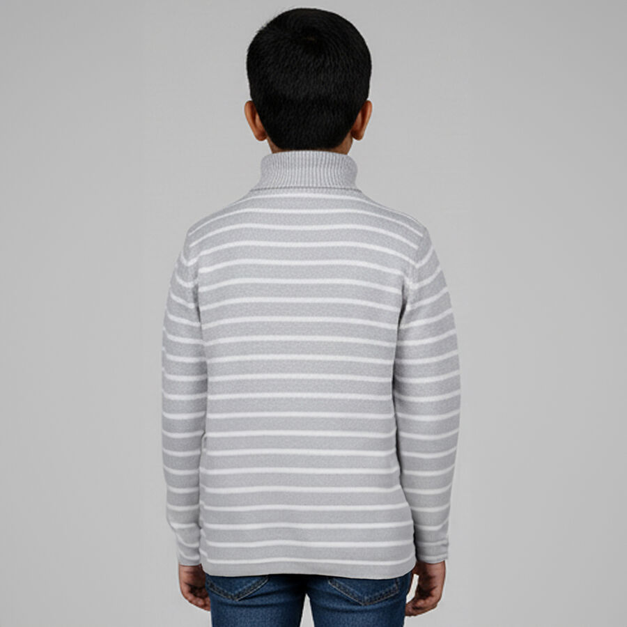 Boys Light Grey Turtleneck Striped Pullover, हल्का ग्रे, large image number null