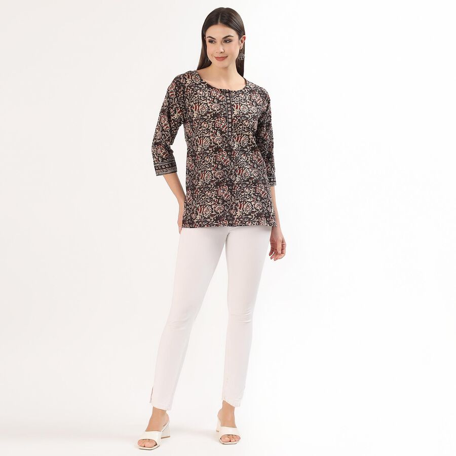 Women's Black Cotton Round Neck Straight Kurti, Black, large