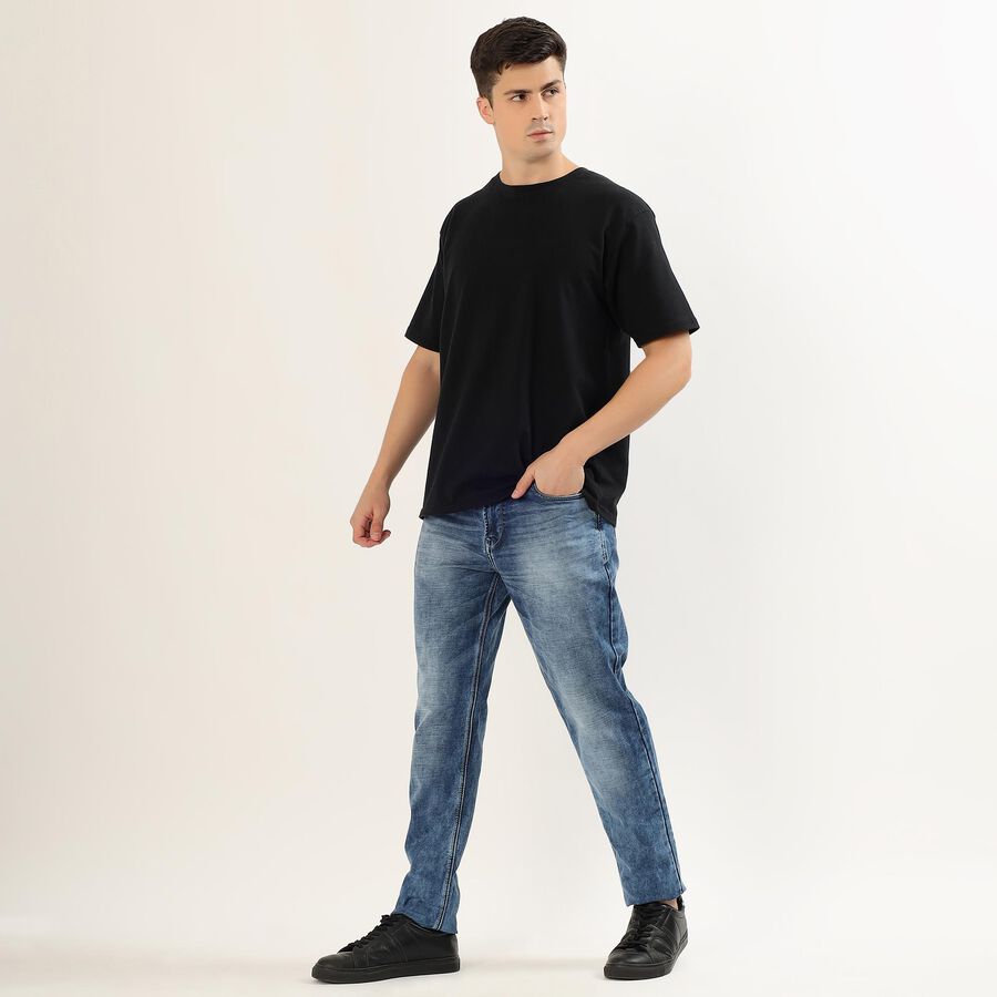 Men's Stonewashed Blue Slim Fit Jeans, गहरा नीला, large
