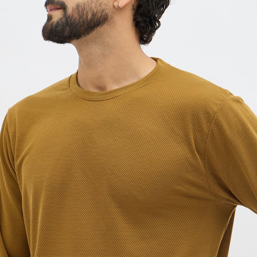 Men's Mustard Yellow Round Neck Casual T-Shirt, Yellow, large image number null