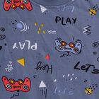 Boys' Blue Cotton Round Neck Printed Baba Suit, Dark Grey, small