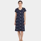 Women's Navy Blue Cotton Round Neck Floral Print Nighty, Navy Blue, small
