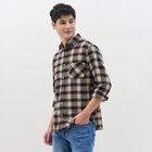 Men's Brown Cotton Classic Collar Casual Shirt, Brown, small