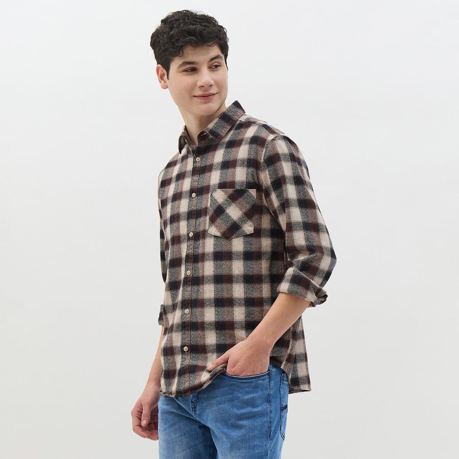 Men's Brown Cotton Classic Collar Casual Shirt, Brown, large