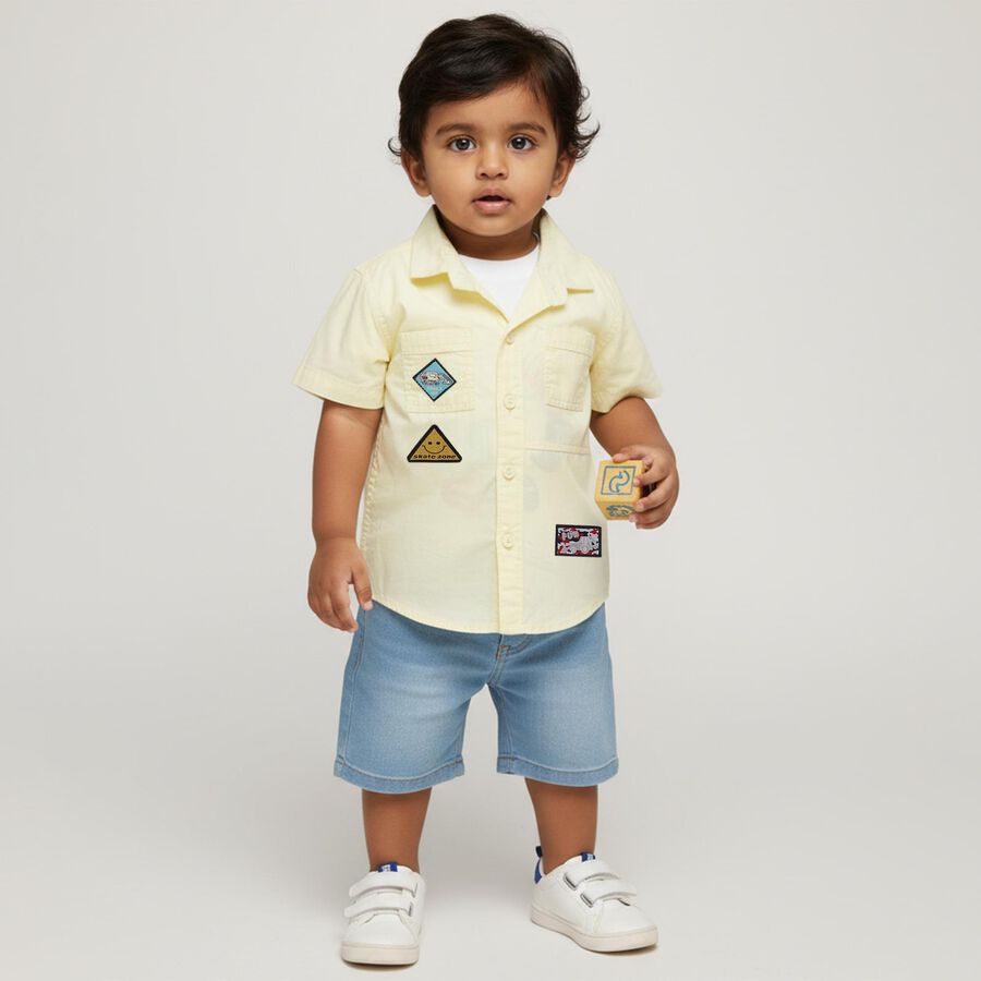 Infants Light Yellow Cotton Half Sleeve Classic Casual Shirt, Yellow, large image number null
