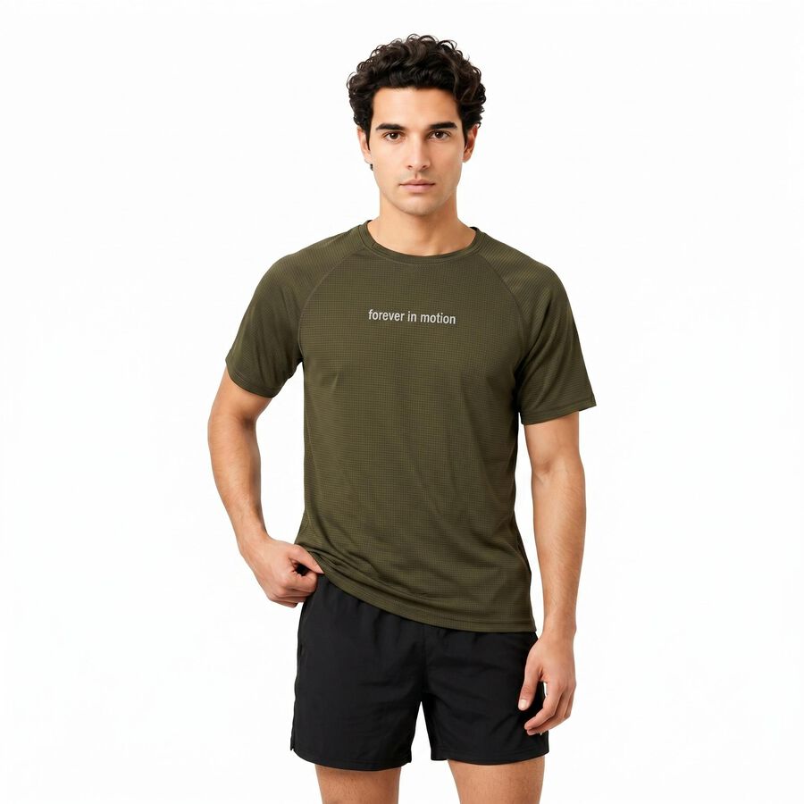 Men's Olive Green Round Neck Regular Drifit T-Shirt, ओलिव, large