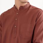 Men's Muted Terracotta Brown Cotton Mandarin Collar Solid Kurta, Brown, small image number null