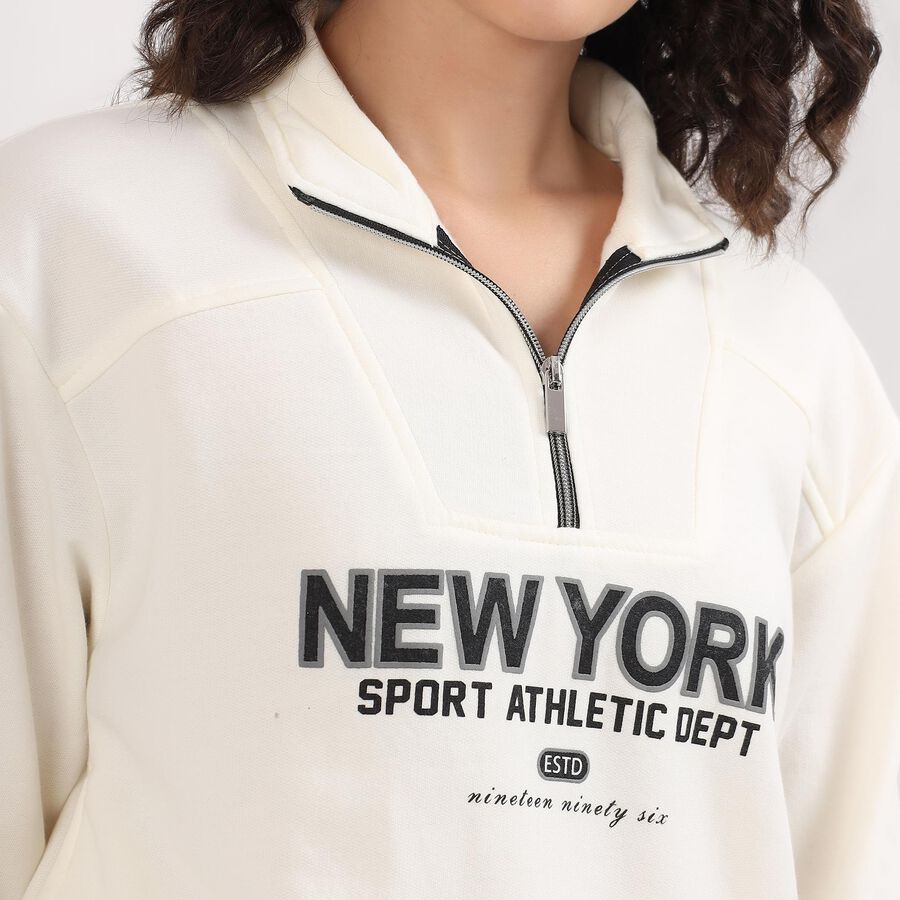 Women's Off-White High Neck Casual Sweatshirt, Off White, large image number null