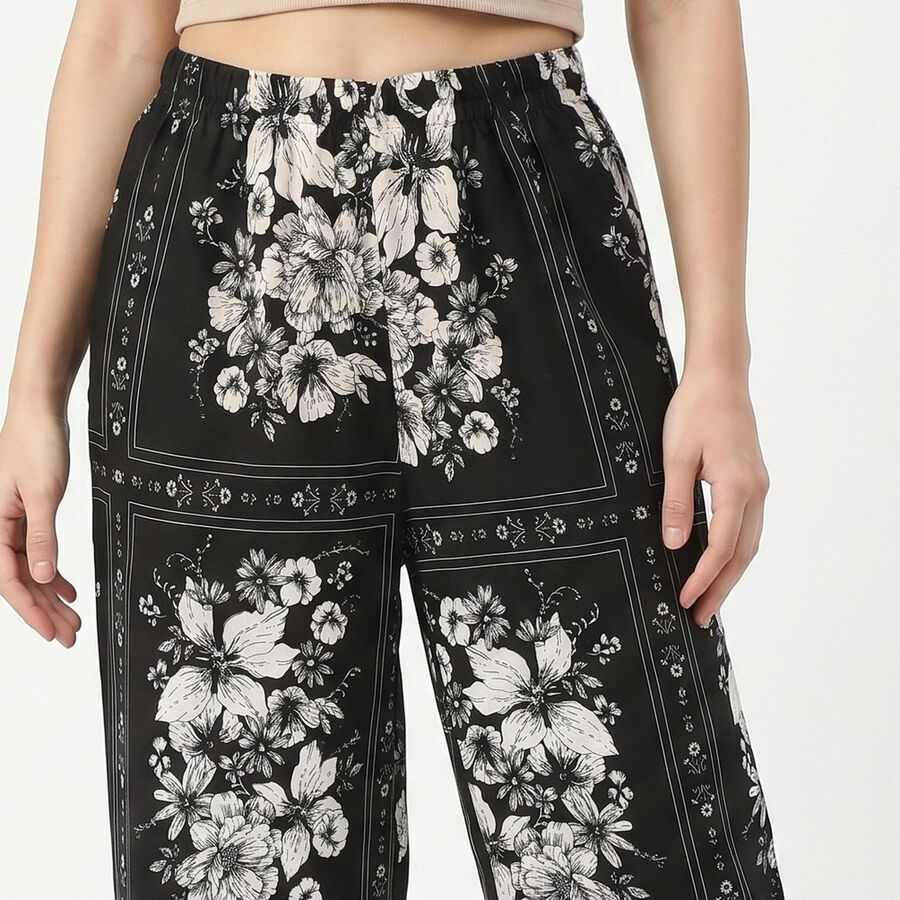 Women's Black Straight Fit Floral Printed Pyjama, काला, large