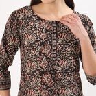 Women's Black Cotton Round Neck Straight Kurti, Black, small