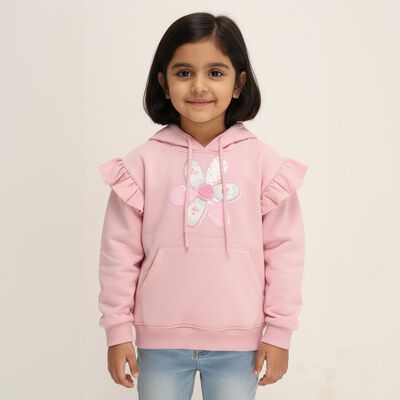 Girls Light Pink Hooded Casual Sweatshirt