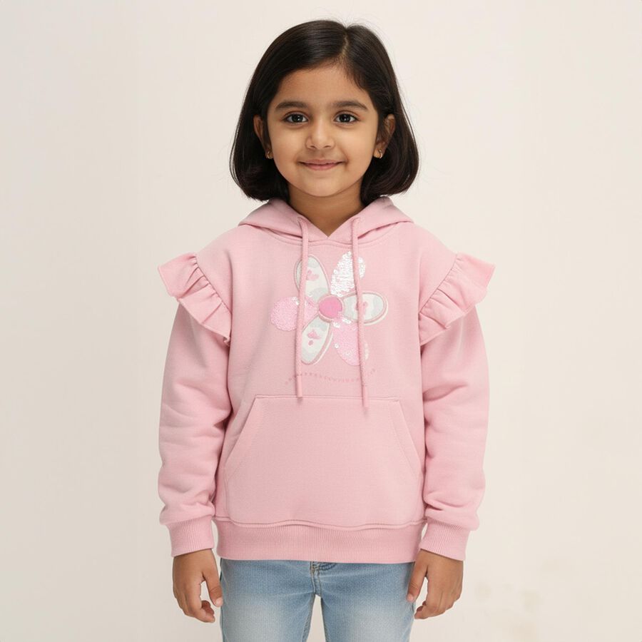 Girls Light Pink Hooded Casual Sweatshirt, Light Pink, large image number null