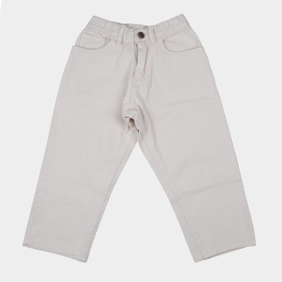 Boys' White Regular Fit Cotton Jeans, Off White, large