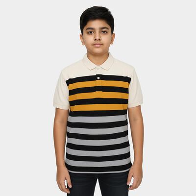 Boys Beige Polo Neck Casual T-Shirt