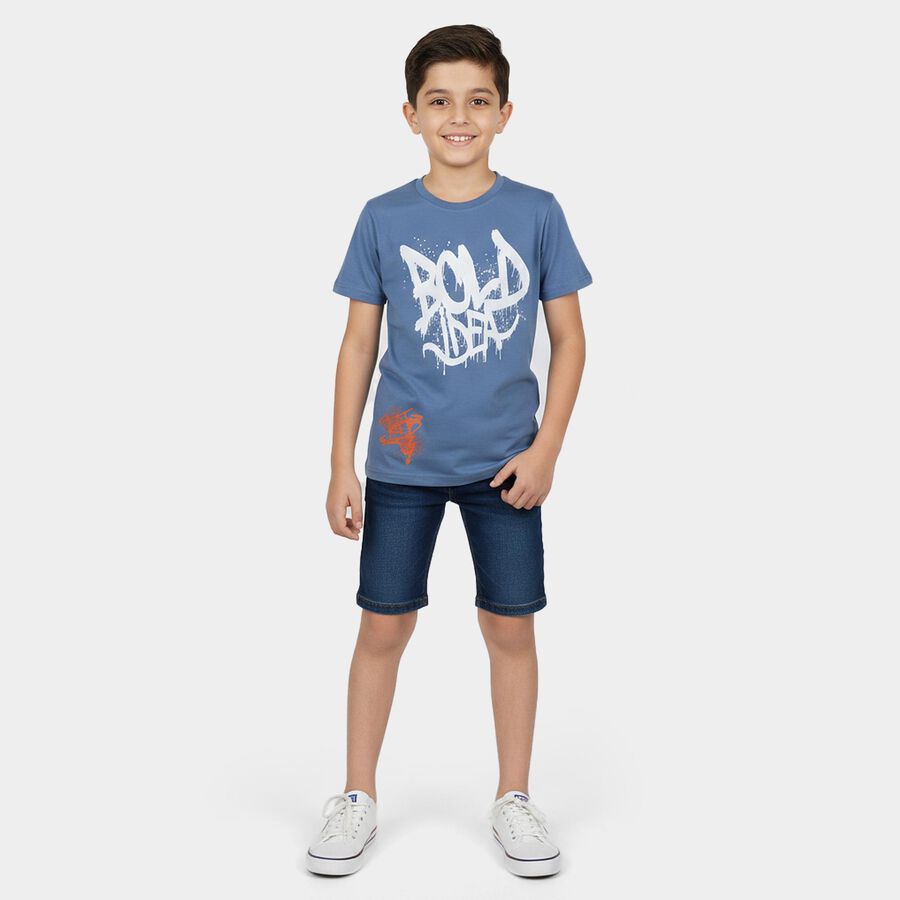 Boys' Half Sleeves T-Shirt, Mid Blue, large