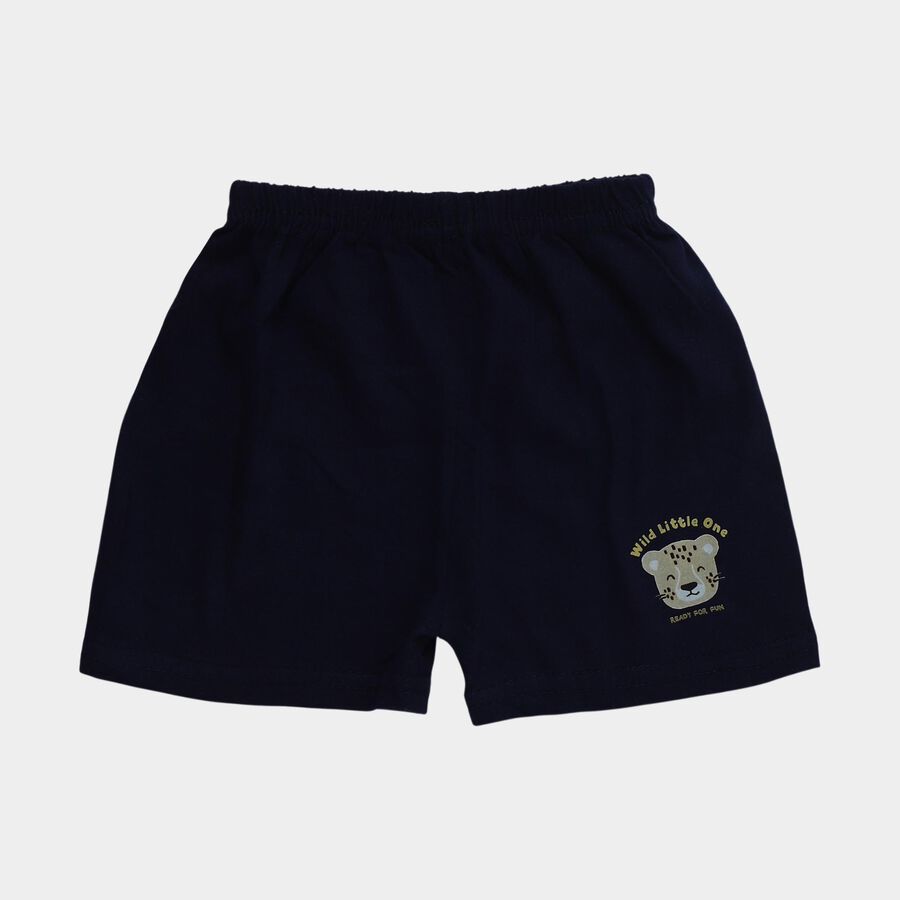 Infants' Navy Blue Regular Fit Graphic Printed Half Pant, Navy Blue, large