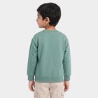 Boys' Green Crew Neck Graphic Print Sweatshirt, गहरा हरा, small