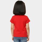 Girls' Red Cotton Blend Round Neck Casual Printed T-Shirt, Red, small