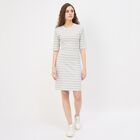 Women's Muted Beige Round Neck Metallic Dress, Beige, small