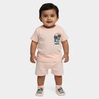Infants' Peach 100% Cotton Round Neck Hawaii Printed Baba Suit, Peach, small