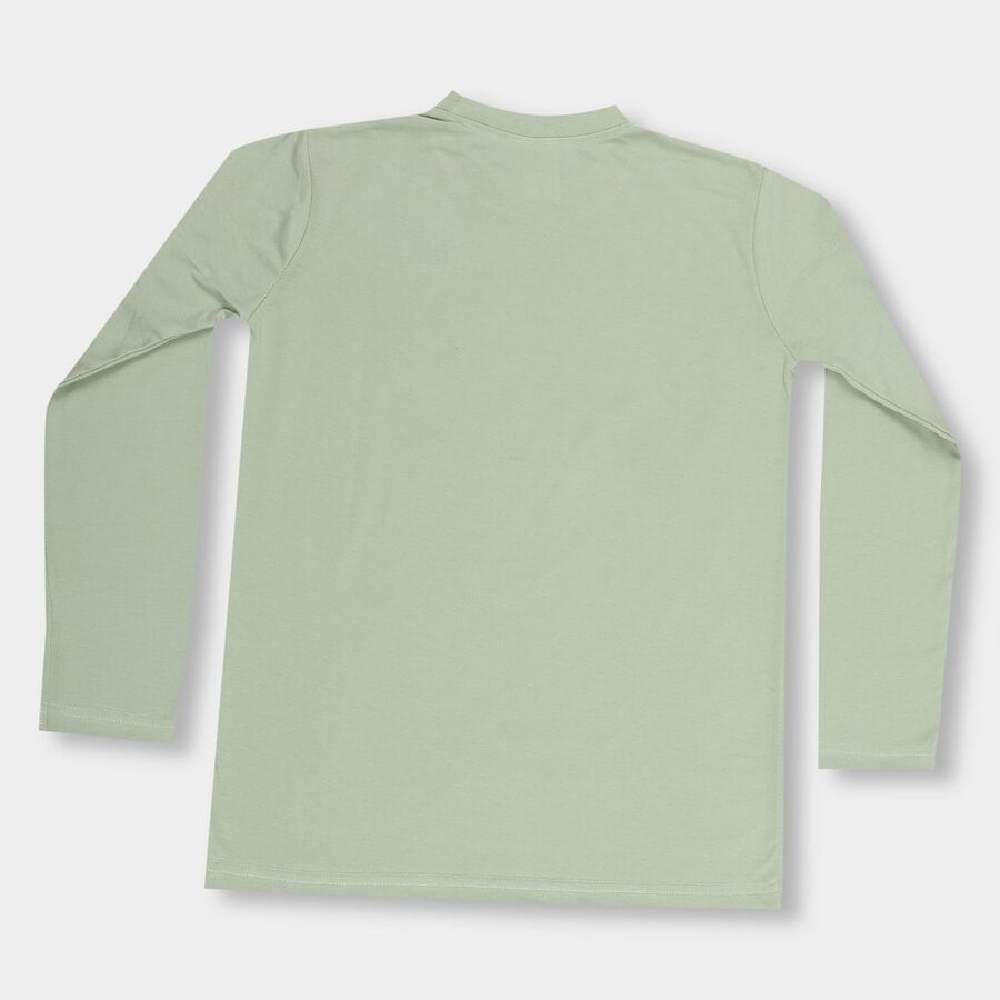 Boys' Light Sage Green Crew Neck Casual T-Shirt, हल्का हरा, large image number null