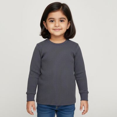 Girls Midnight Navy Blue Round Neck Thermal