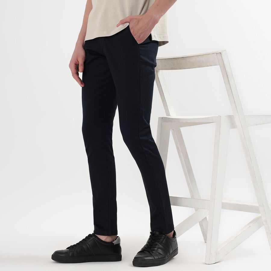 Men's Cross Pocket Slim Fit Casual Trousers, नेवी ब्लू, large image number null