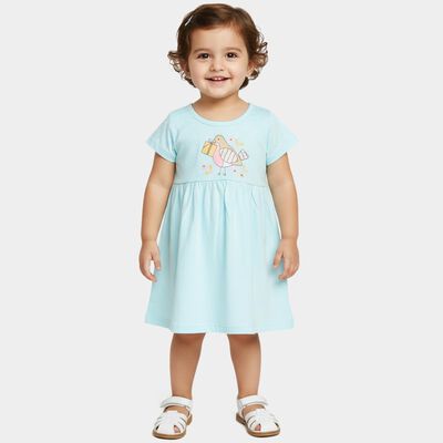 Infants' Light Green Regular Fit Lace Trim Frock