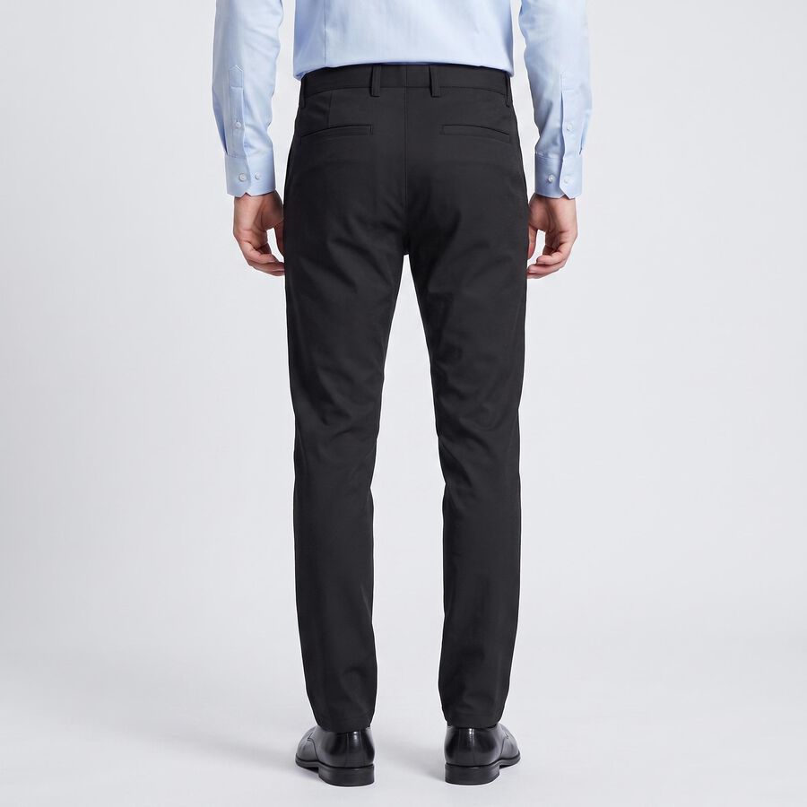 Men's Black Slim Fit Flat-Front Casual Trousers, Black, large