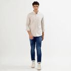Men's Light Beige Cotton Button-Down Casual Shirt, Beige, small image number null